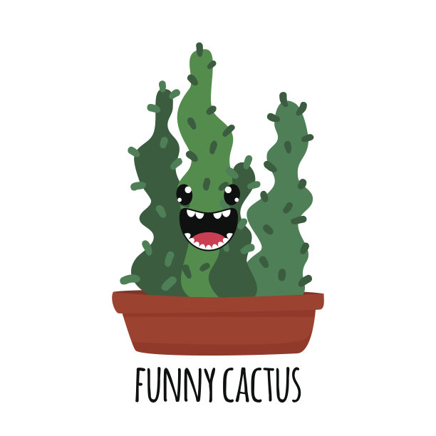 可爱的卡通仙人掌或多肉的滑稽脸。可爱的贴纸或补丁或别针收集。植物是设计的朋友。有趣和可爱的卡通沙漠仙人掌在花盆矢量插图图片下载