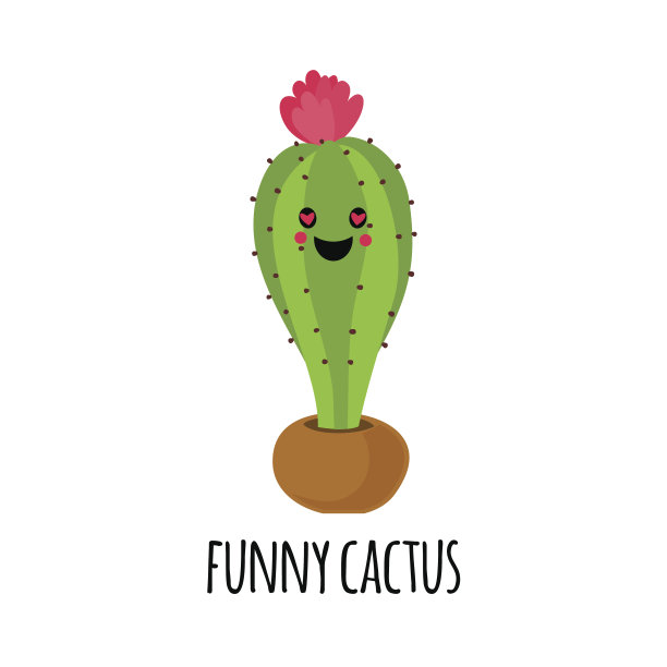 可爱的卡通仙人掌或多肉的滑稽脸。可爱的贴纸或补丁或别针收集。植物是设计的朋友。有趣和可爱的卡通沙漠仙人掌在花盆矢量插图图片下载