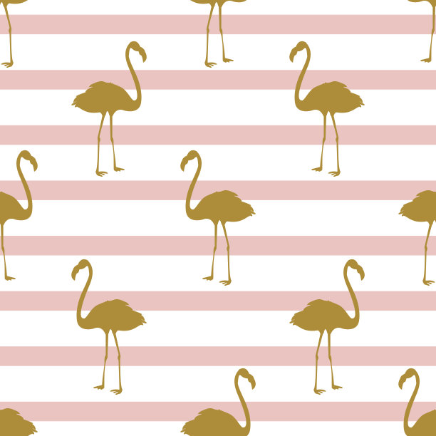 无缝图案与金色火烈鸟。可用于纺织，包装，覆盖，织物等素材图片