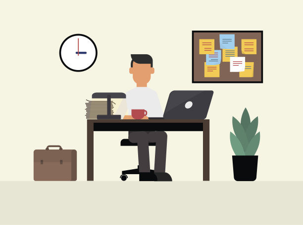 在办公桌前工作的自由职业者。回家工作。平面风格矢量插图。图片下载