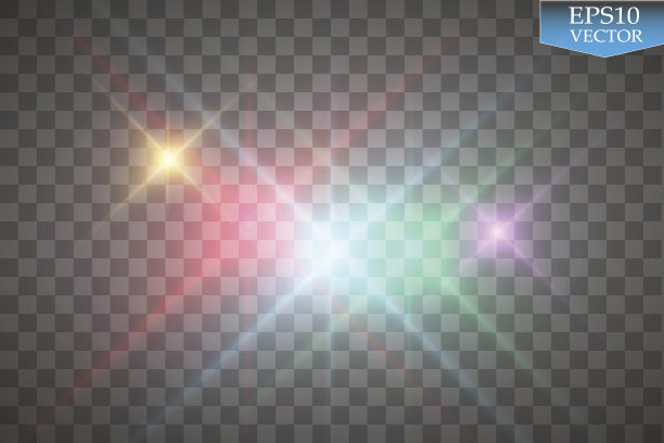 一组彩色灯光，耀斑孤立在透明的背景图片下载