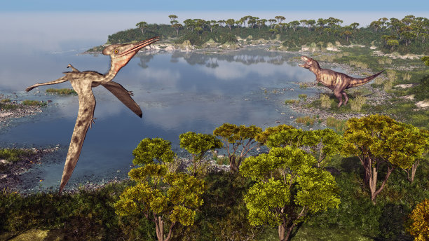 翼龙，翼手龙和霸王龙图片下载