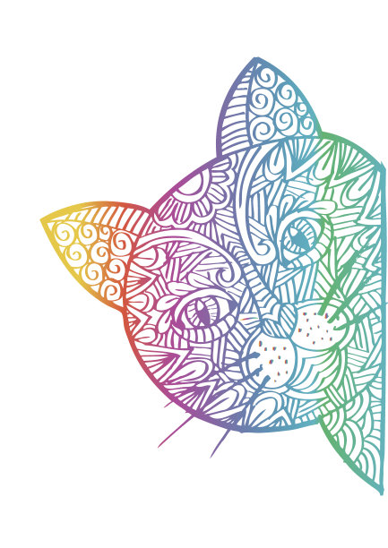 可爱的猫头涂鸦风格。图片下载