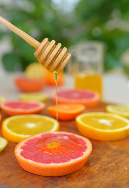 葡萄柚片，小柑橘片，橙子片和蜂蜜片图片下载