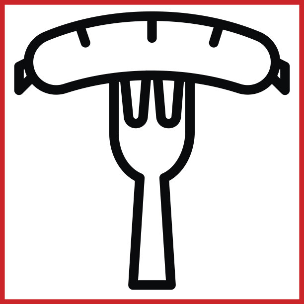 香肠和叉子的插图图标，在平面线/轮廓描边图标风格。图片下载
