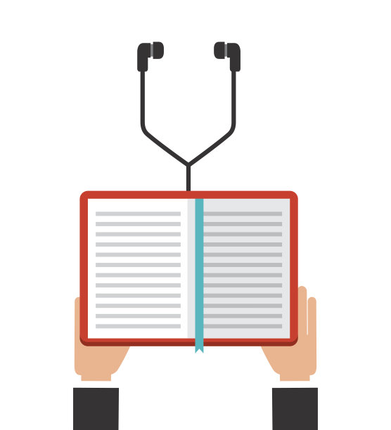 书和耳机图标。有声读物设计。矢量图形图片下载
