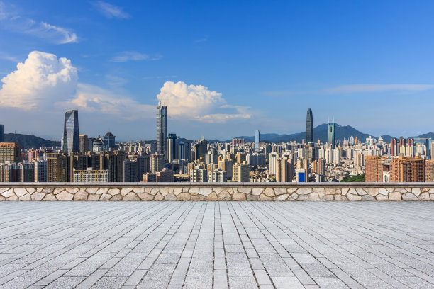空白而无体的地板和深圳城市风光图片下载