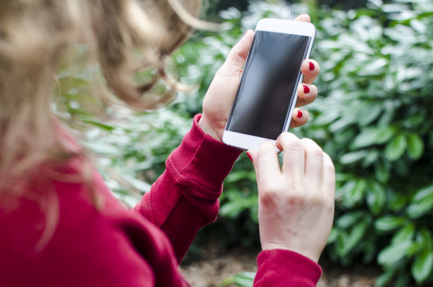 女人看智能手机的空白屏幕和拷贝空间图片下载
