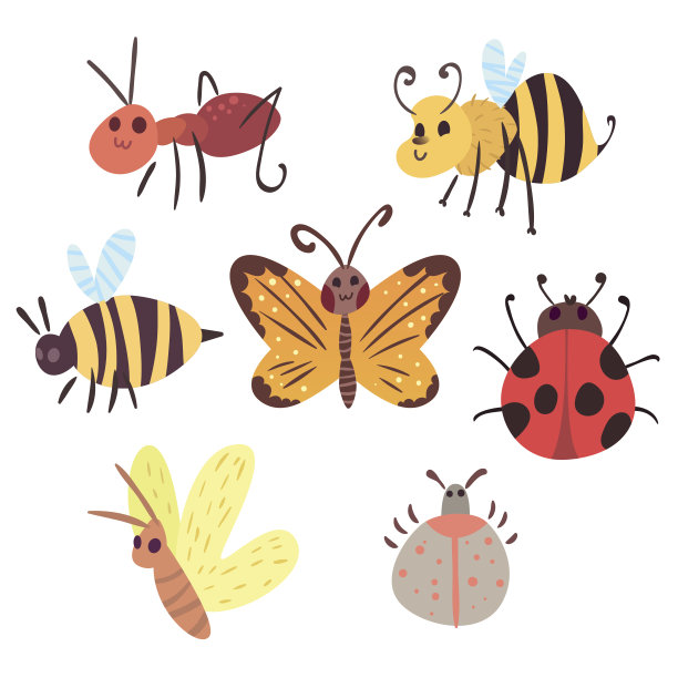 一组卡通有趣的虫子图片下载