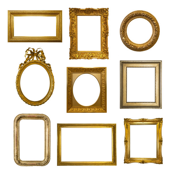 一套镀金的古董框架孤立的白色背景图片下载
