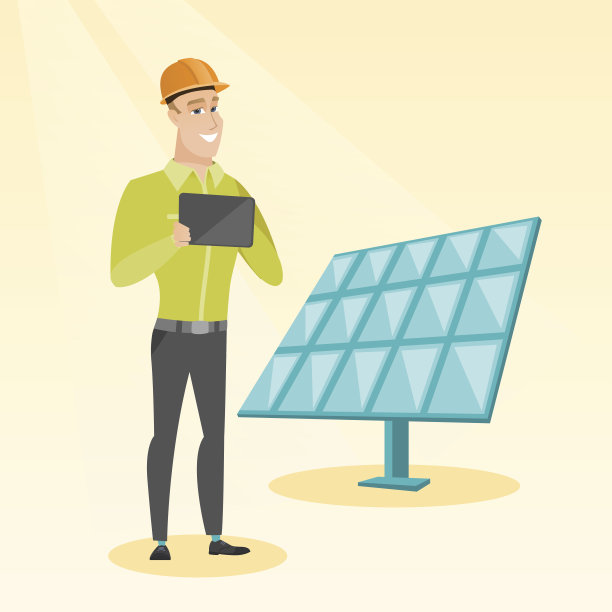 太阳能发电厂的白人工人图片下载