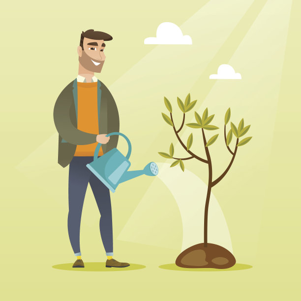 人浇灌树矢量插图图片下载