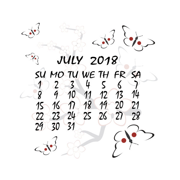 2018年的日历。日本风格。七月图片下载