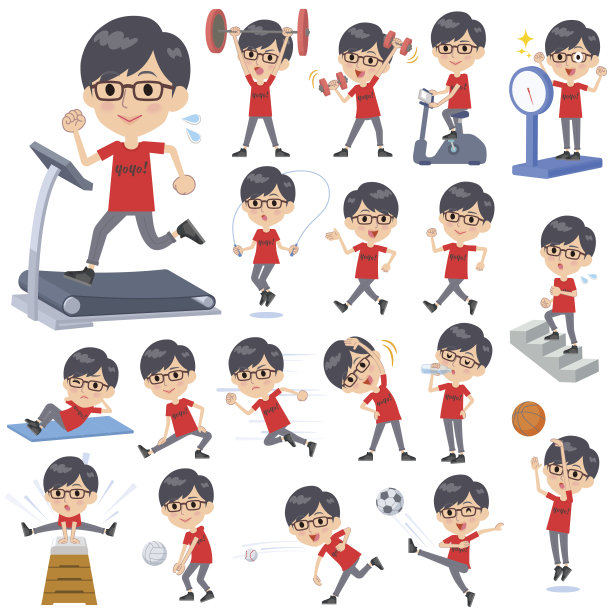 红色t恤眼镜男人运动和锻炼图片下载