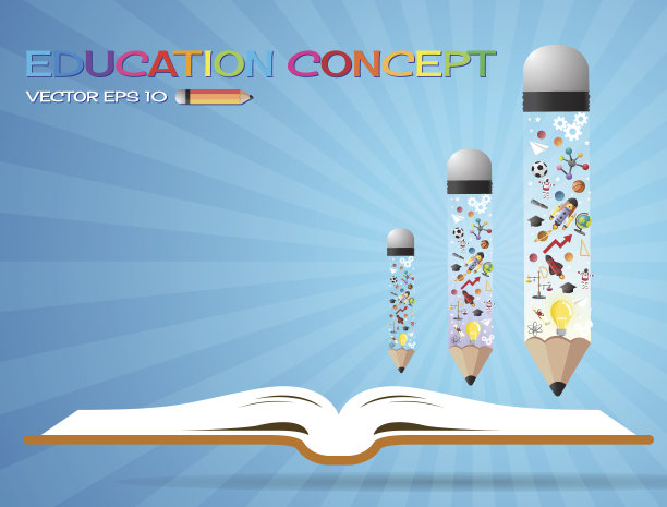 翻开书的思想和铅笔。教育的理念。可用于布局，矢量图片下载