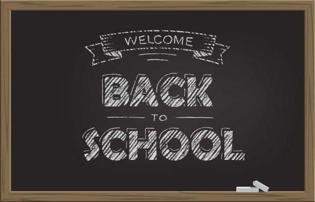 欢迎回到学校，在黑色的黑板上手绘粉笔文字。矢量插图。图片下载