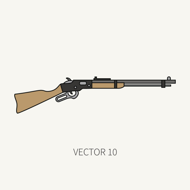 线平色矢量军用图标步枪、卡宾枪。陆军装备和武器装备。复古传奇武器。卡通风格。攻击。士兵。战争。插图和元素为您的设计和墙纸。图片下载