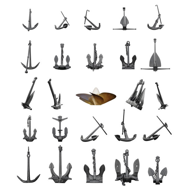 一组锚与船螺钉隔离在白色背景上图片下载