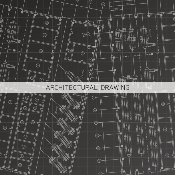 建筑制图。以黑色为背景的矢量建筑平面图。图片下载