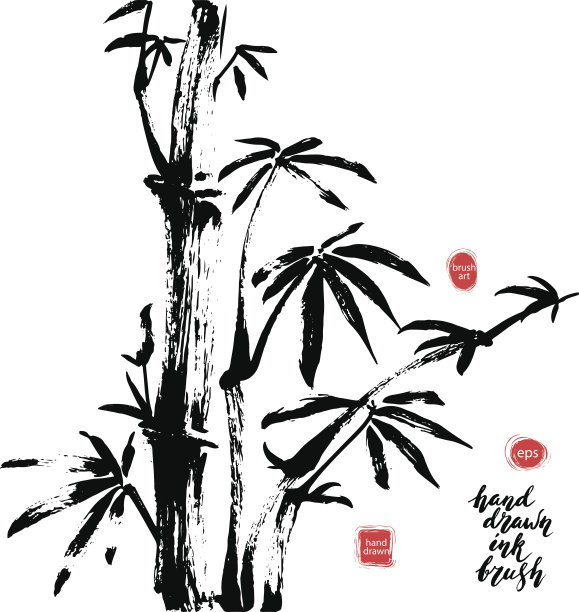 手绘黑色水墨竹枝素材图片
