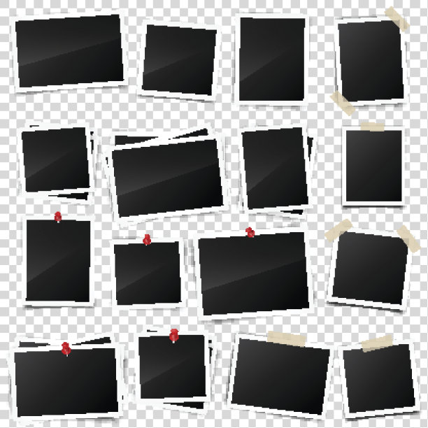 旧照片卡，刻花边，相框，胶卷。带有阴影的复古照片。数码快照,形象。摄影艺术。设计的模板或模型。矢量插图上透明的背景图片下载