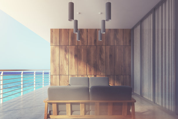 木质阳台带全景窗，灰色调图片下载