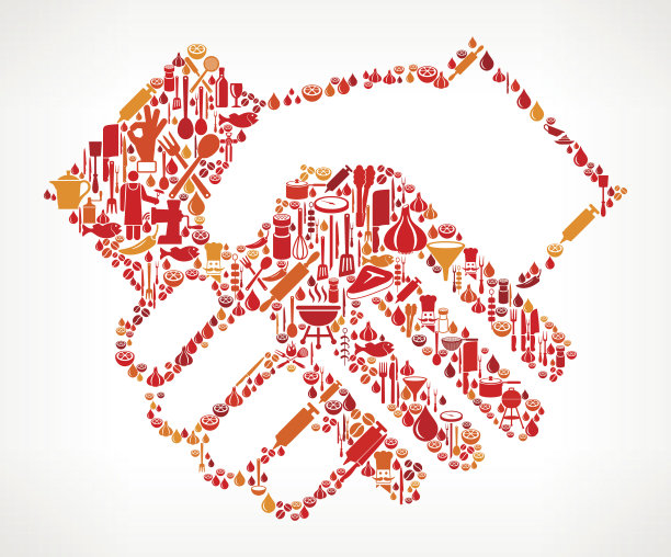 握手烹饪和食物矢量图标模式图片下载