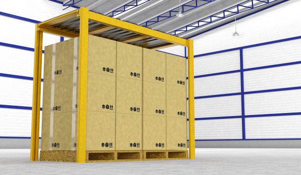 在现代化的仓库里，一排排的货架和盒子图片下载