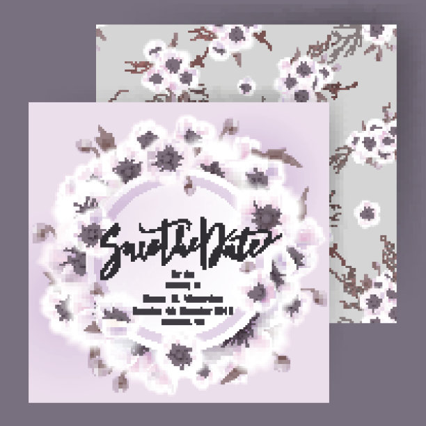 保存日期卡，婚礼请柬，贺卡和美丽的鲜花和信件图片下载