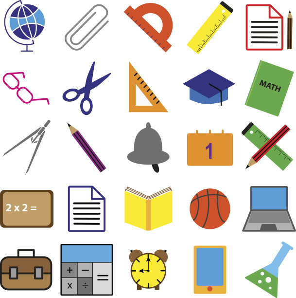 一套黑色，白色和彩色学校网页图标图片下载