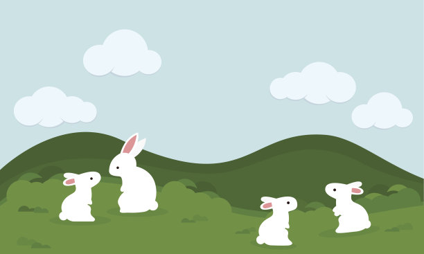 小兔子和朋友在绿色的森林里。图片下载