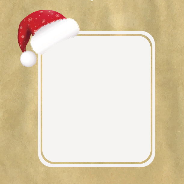 红色圣诞老人帽子与空白的礼物标签和旧纸图片下载