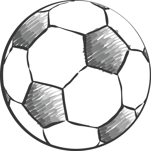 足球图标素描或足球涂鸦风格。单色手绘草图。运动矢量。图片下载