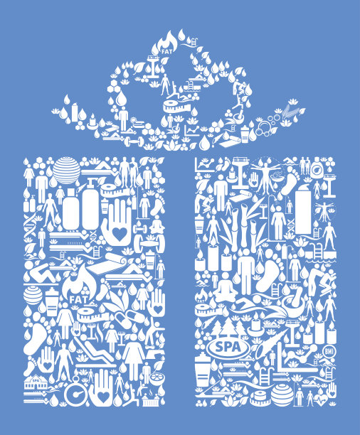 包装当前健康和健康图标设置蓝色背景图片下载