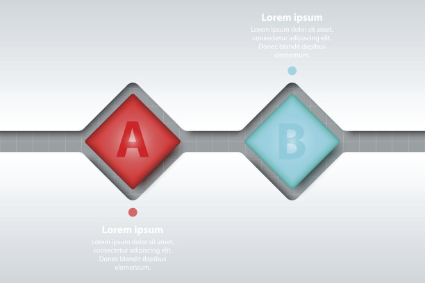 两个主题的彩色3d翻转方形在时间轴上雕刻白色模板在白色网格上为网站展示封面海报矢量设计信息图表插图概念图片下载