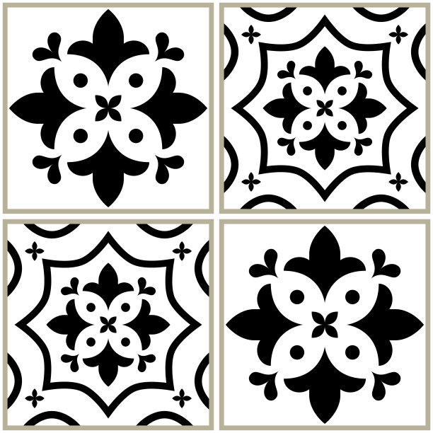 瓷砖无缝单色收藏，葡萄牙或西班牙矢量瓷砖设计图片下载