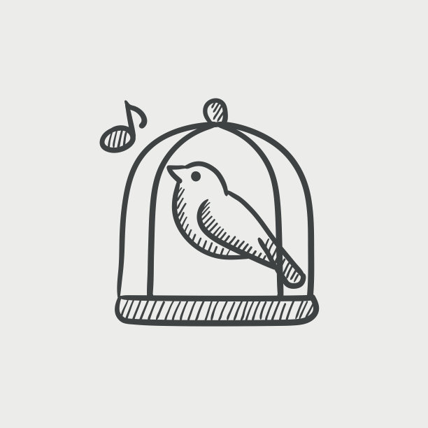 鸟在笼子里唱歌素描图标图片下载