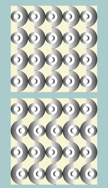 抽象复古圆形几何图案由单线半圆、黑线浅黄色背景两种变体组成图片下载