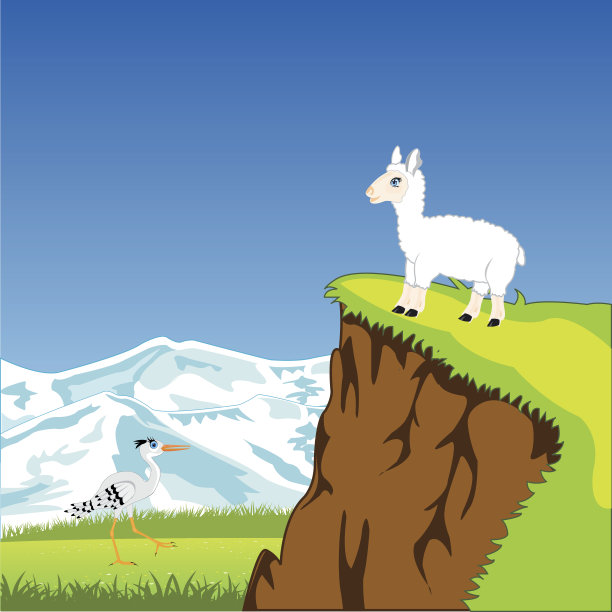 带动物的山地景观图片下载