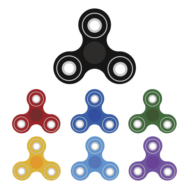 一套不同颜色的纺纱机。向量。图片下载