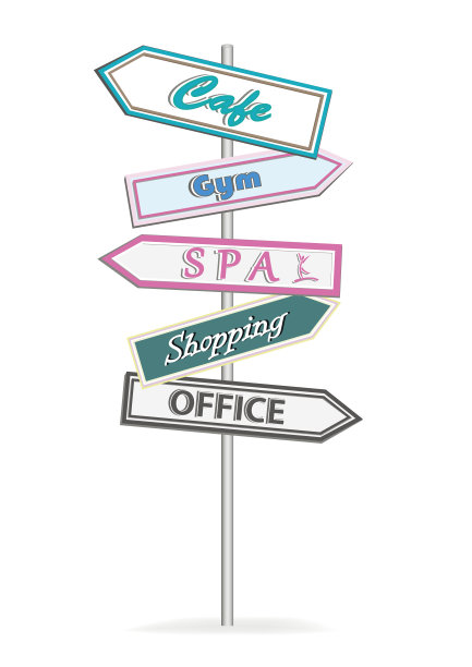 多色路标办公SPA购物健身咖啡厅孤立在白色背景图片下载