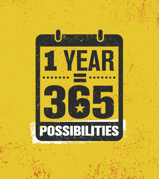 一年等于365种可能性。鼓舞创意动机引用海报模板。矢量字体横幅素材图片