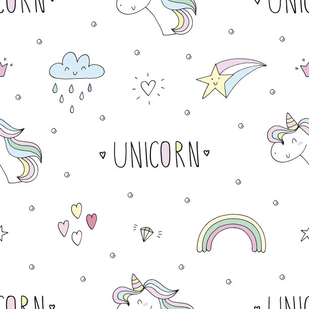 可爱的独角兽矢量图案图片下载