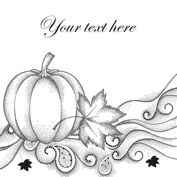 矢量抽象的秋天背景与点枫叶，漩涡和南瓜孤立在白色的背景。感恩节的背景。图片下载