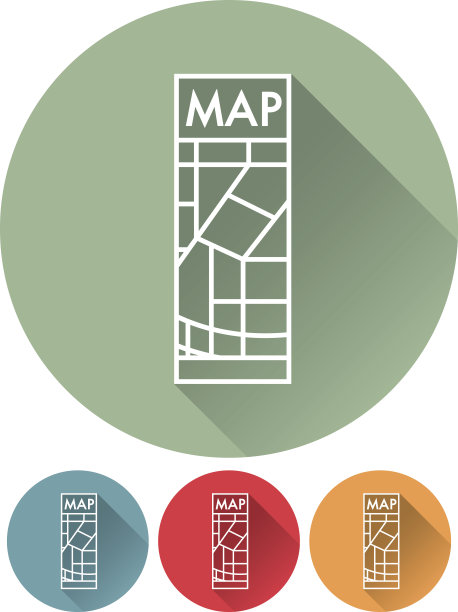 细线平坦设计旅行和旅行计划图标:地图图片下载