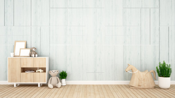 儿童房或托儿所浅蓝色色调的艺术品-室内设计- 3D渲染图片下载