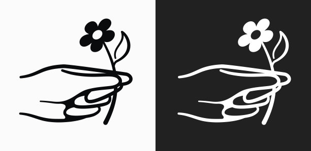 手握花图标上的黑色和白色矢量背景图片下载