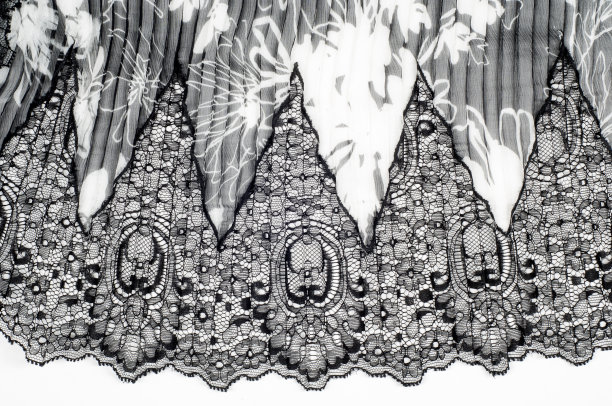 面料,质地,背景。丝绸制品，黑色蕾丝，花卉图案。图片下载