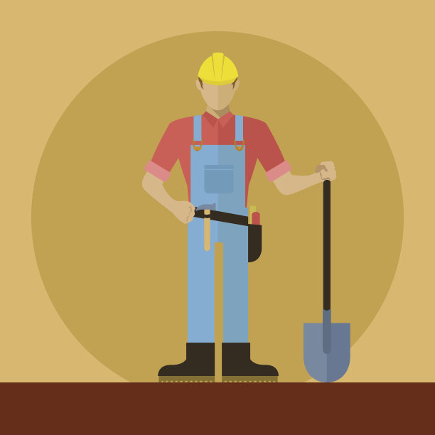 建筑工人与铲子矢量插图图片下载