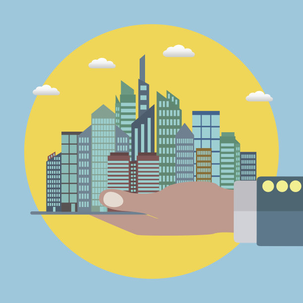 城市在一个商人的手掌，房地产，成功的商业矢量概念图片下载